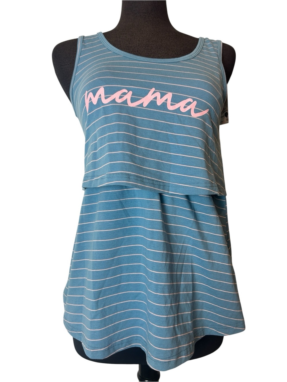 LATCHED MOMMA NURSING TANK SMALL, EASY ACCESS, LIGHT BLUE PINK STRIPES STRETCH